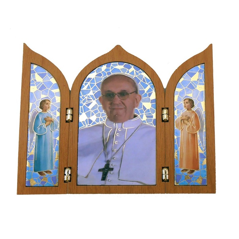 Tríptico efecto madera Papa Francisco