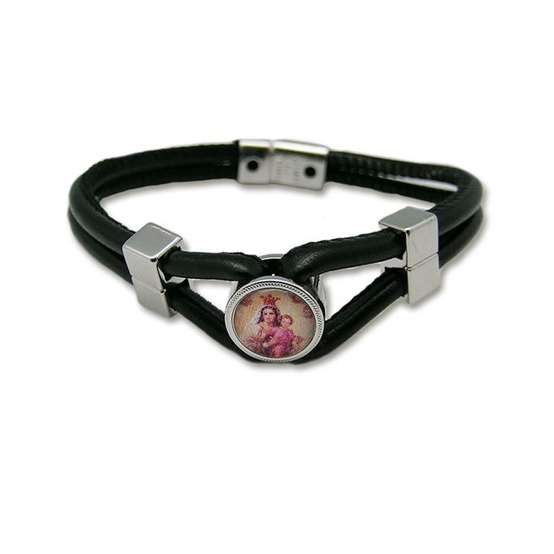 Pulsera cuero negro con imagen personalizable