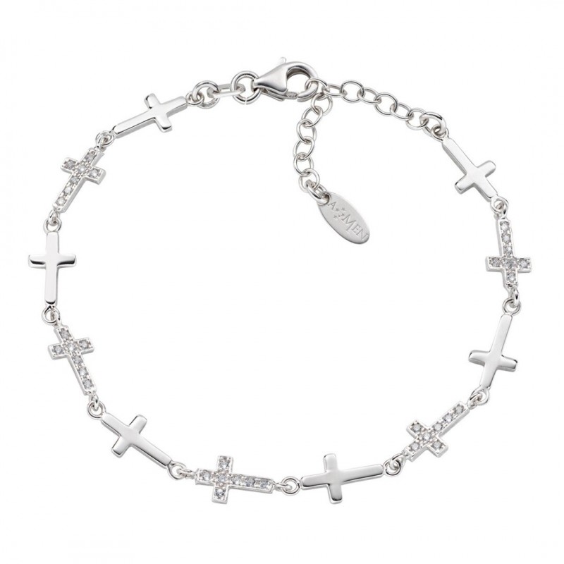 Pulsera de plata con cruces con zirconitas